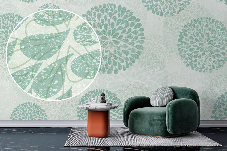 Behang met cirkels en bloemen Behang met cirkels en bloemen