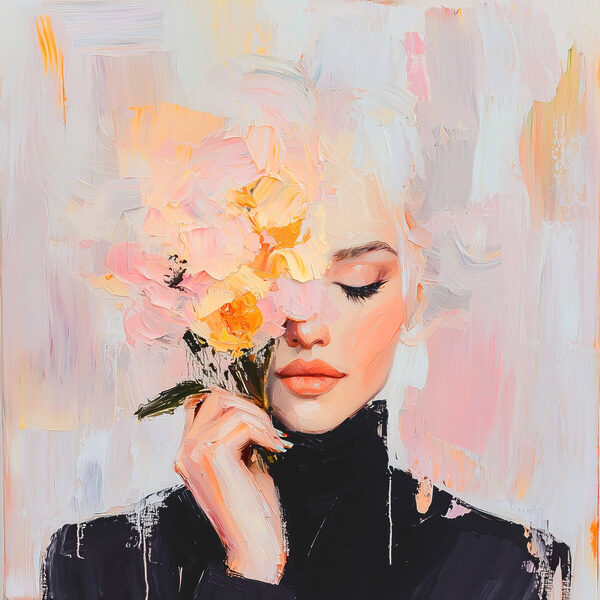 Schilderij van een vrouw met bloemen Schilderij van een vrouw met bloemen
