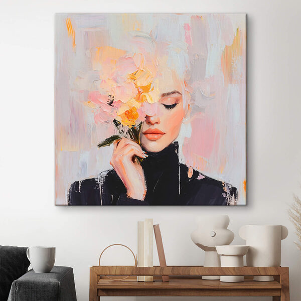Schilderij van een vrouw met bloemen Schilderij van een vrouw met bloemen