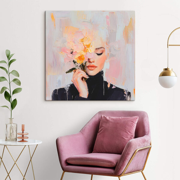 Schilderij van een vrouw met bloemen Schilderij van een vrouw met bloemen