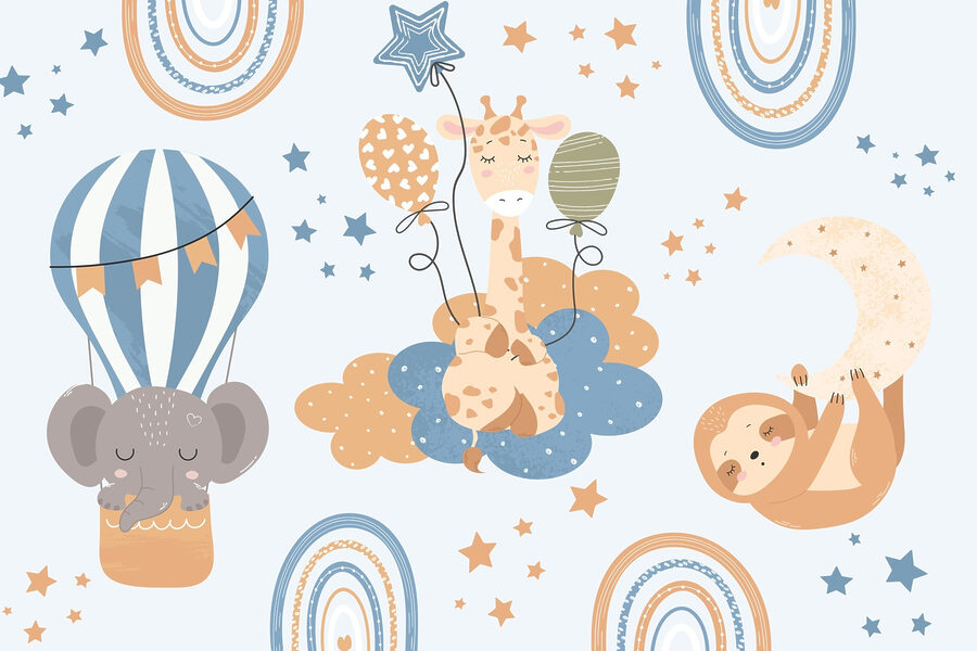 Patroon van dieren op wolken en ballonnen