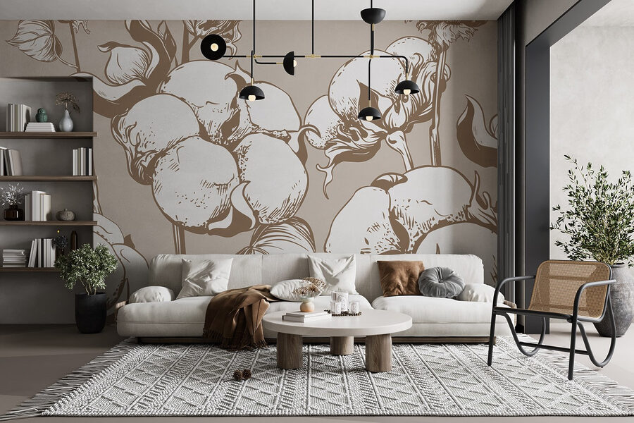Fotobehang Katoenen planten in zachte tinten - Afbeelding 2