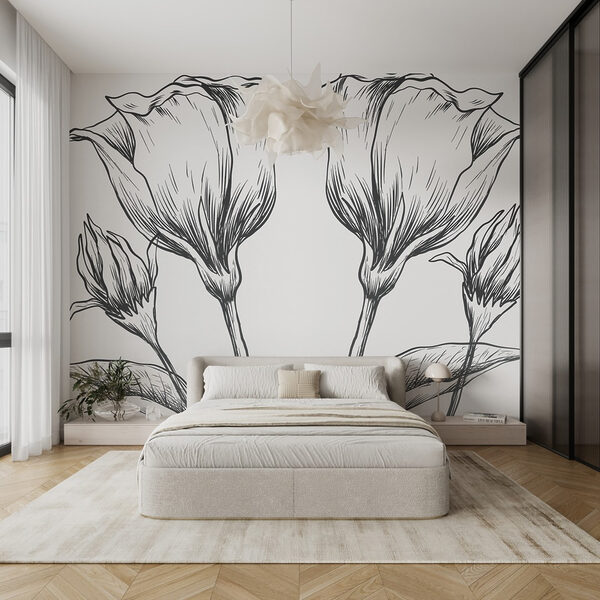 Tekening van bloemen op een witte achtergrond Tekening van bloemen op een witte achtergrond