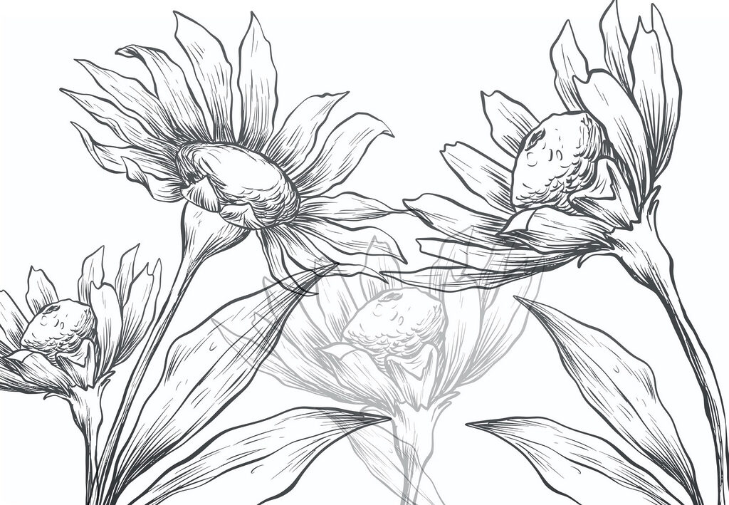 Tekening van bloemen met bladeren Tekening van bloemen met bladeren
