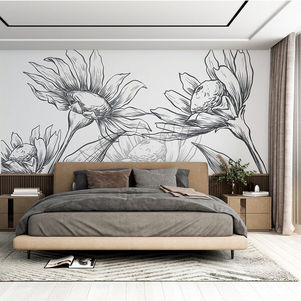 Tekening van bloemen met bladeren Tekening van bloemen met bladeren
