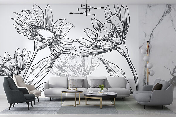 Tekening van bloemen met bladeren Tekening van bloemen met bladeren