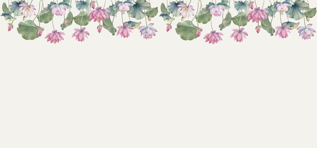 Aquarel van roze bloemen en groene bladeren Aquarel van roze bloemen en groene bladeren
