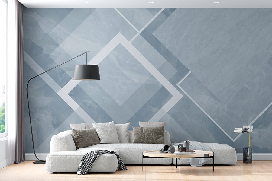 Blauwe en witte achtergrond met witte vierkanten en lijnen Blauwe en witte achtergrond met witte vierkanten en lijnen