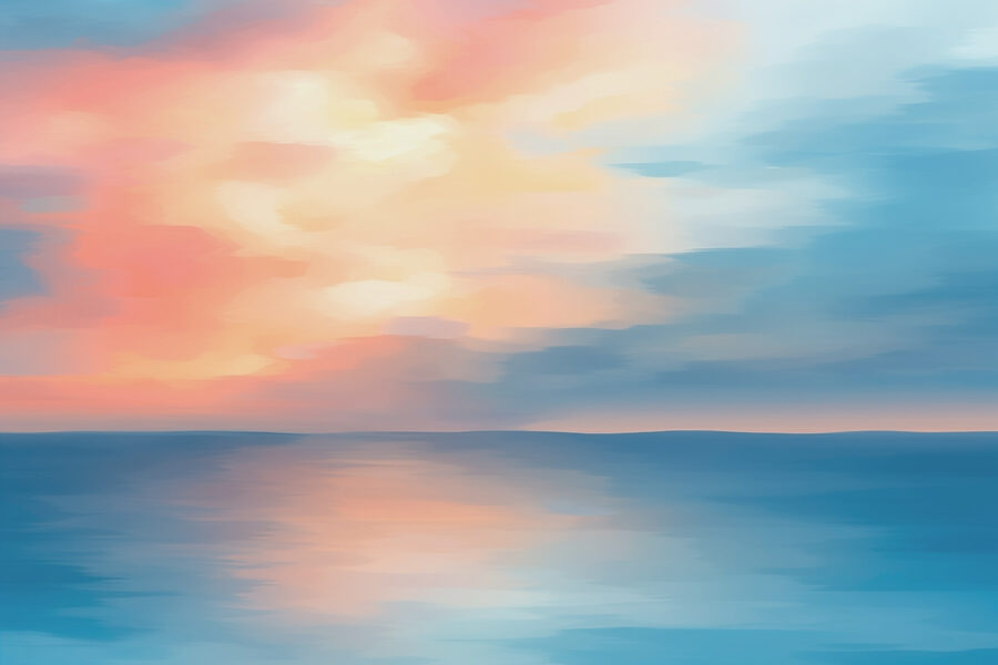 Blauwe en roze lucht boven water
