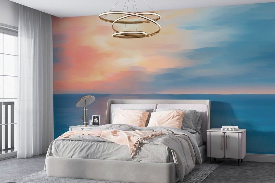 Blauwe en roze lucht boven water