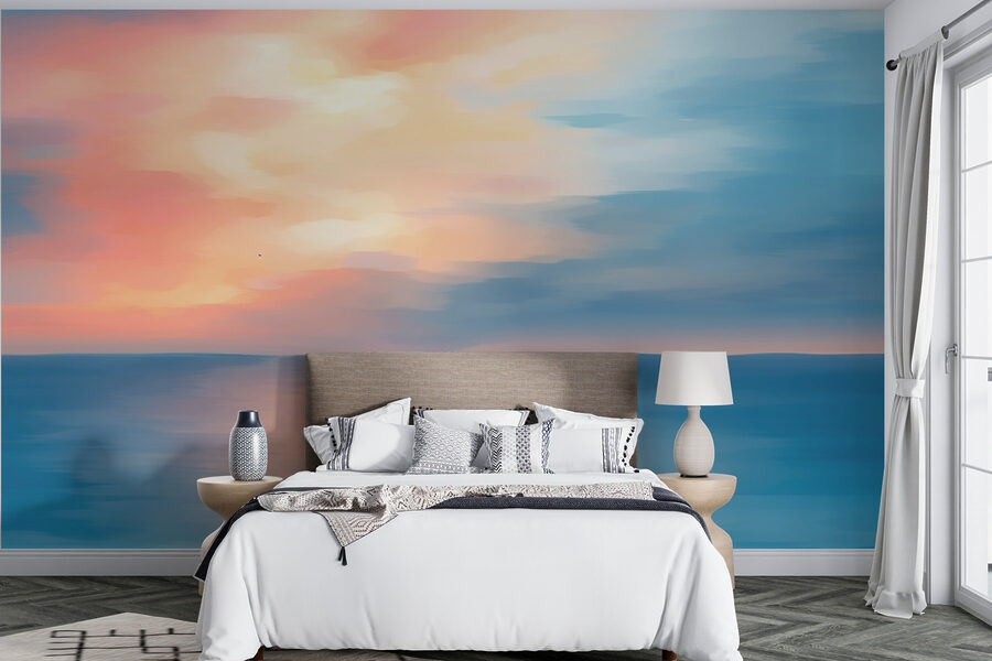 Blauwe en roze lucht boven water