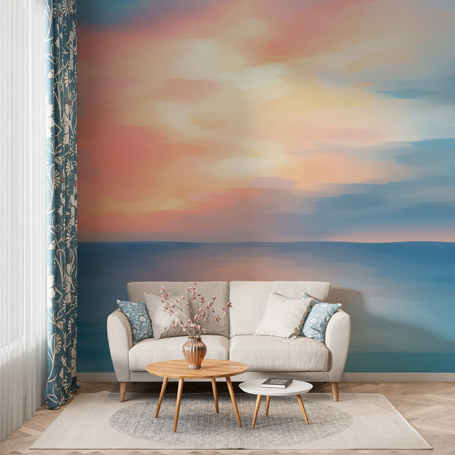 Blauwe en roze lucht boven water