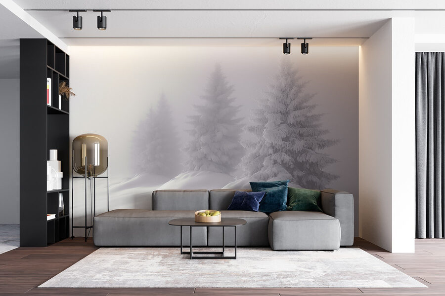 Groep bomen bedekt met sneeuw