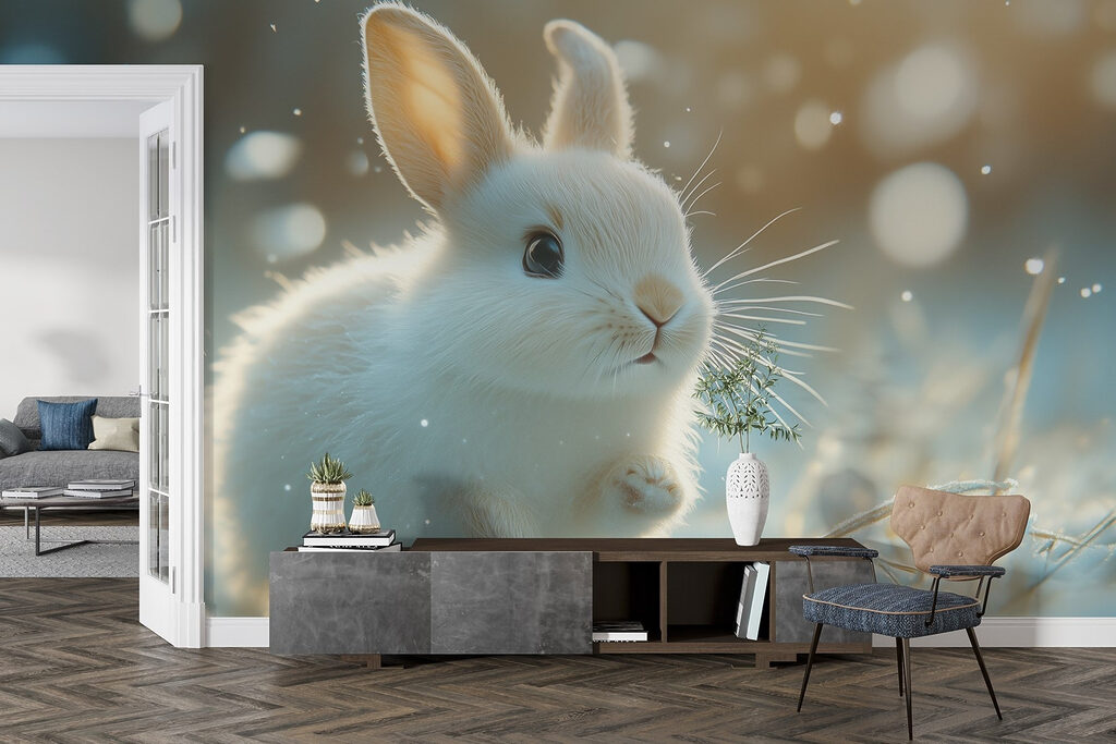 White bunny in the snow