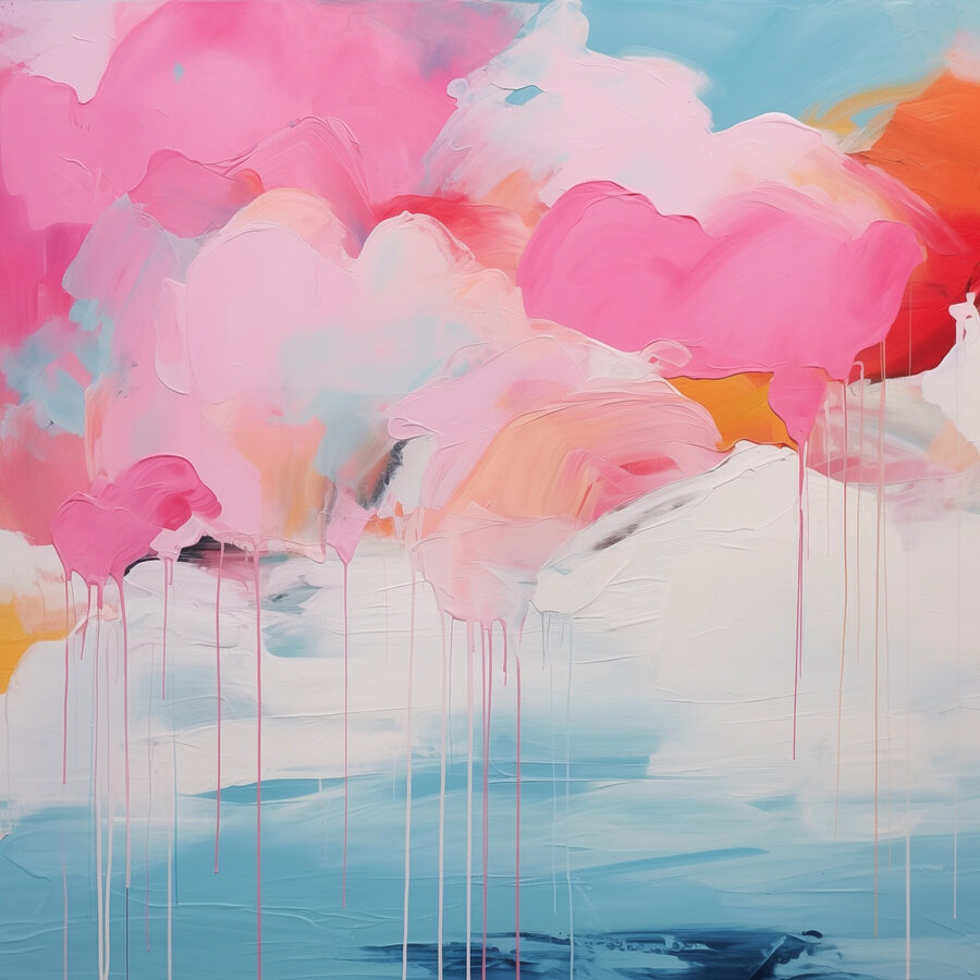 Schilderij van roze wolken en blauwe lucht
