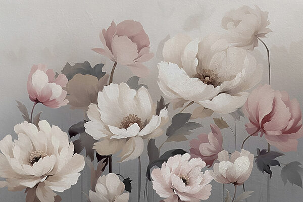 Schilderij van bloemen op een muur Schilderij van bloemen op een muur