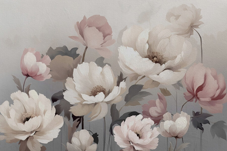 Schilderij van bloemen op een muur Schilderij van bloemen op een muur
