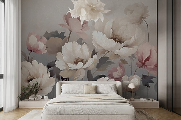 Schilderij van bloemen op een muur Schilderij van bloemen op een muur
