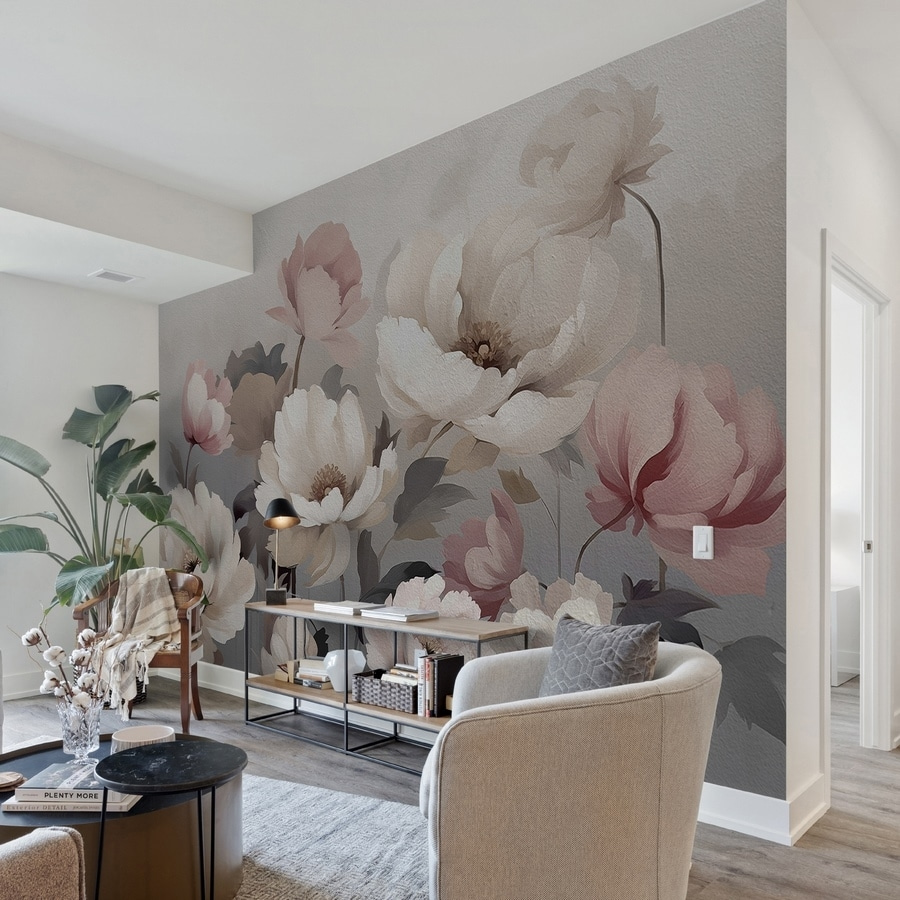 Schilderij van bloemen op een muur Schilderij van bloemen op een muur
