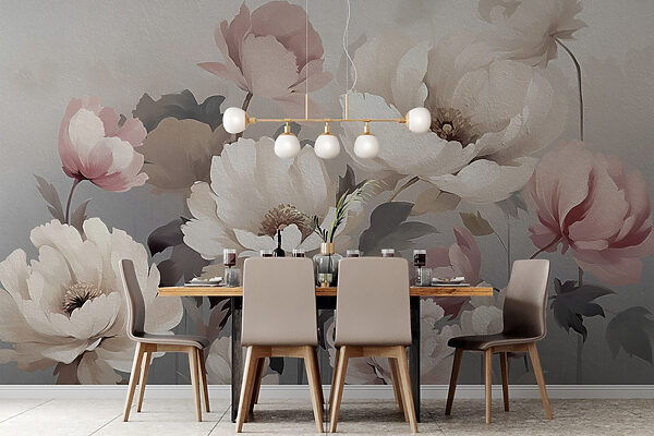 Schilderij van bloemen op een muur Schilderij van bloemen op een muur