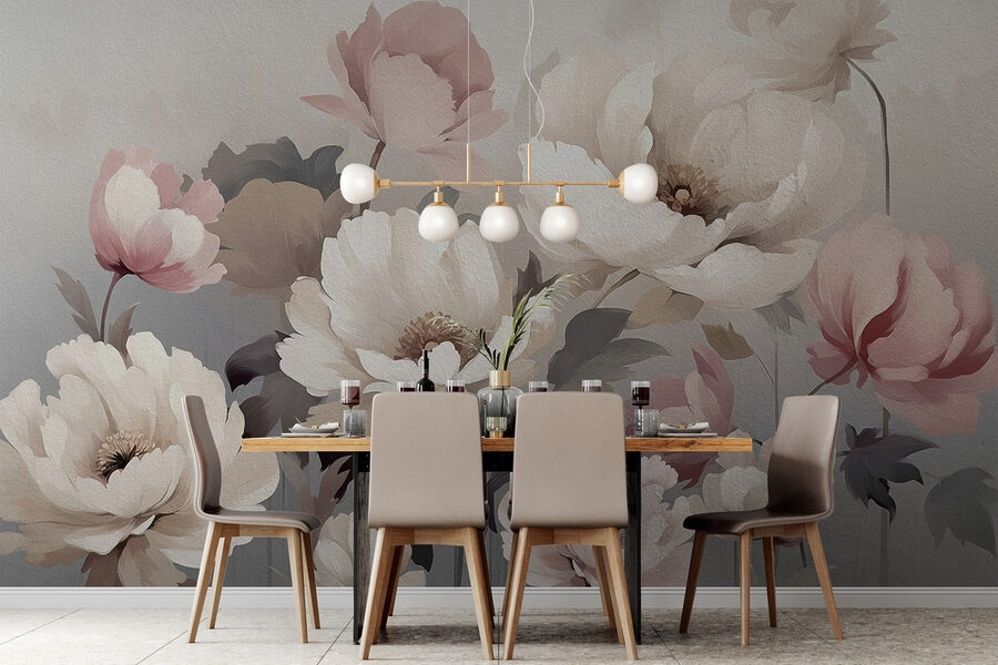 Schilderij van bloemen op een muur Schilderij van bloemen op een muur