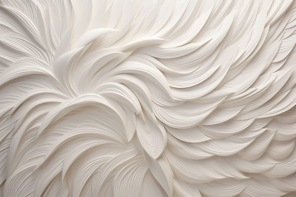 White textured surface with white feathers