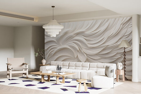 White textured surface with white feathers