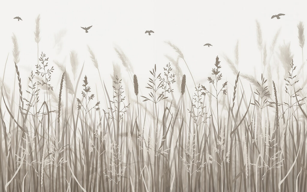 Grasveld met vliegende vogels Grasveld met vliegende vogels