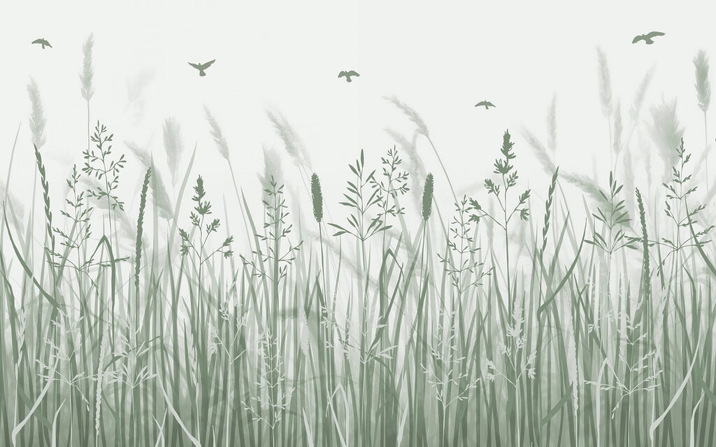 Grasveld met vliegende vogels Grasveld met vliegende vogels