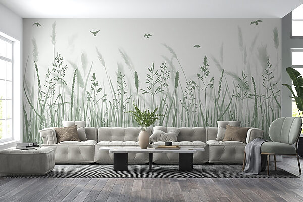 Grasveld met vliegende vogels Grasveld met vliegende vogels