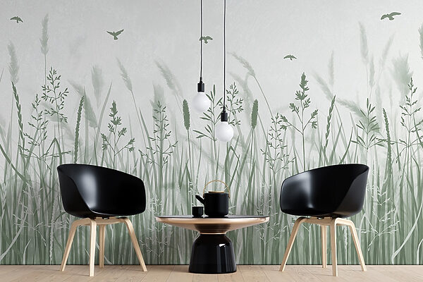 Grasveld met vliegende vogels Grasveld met vliegende vogels