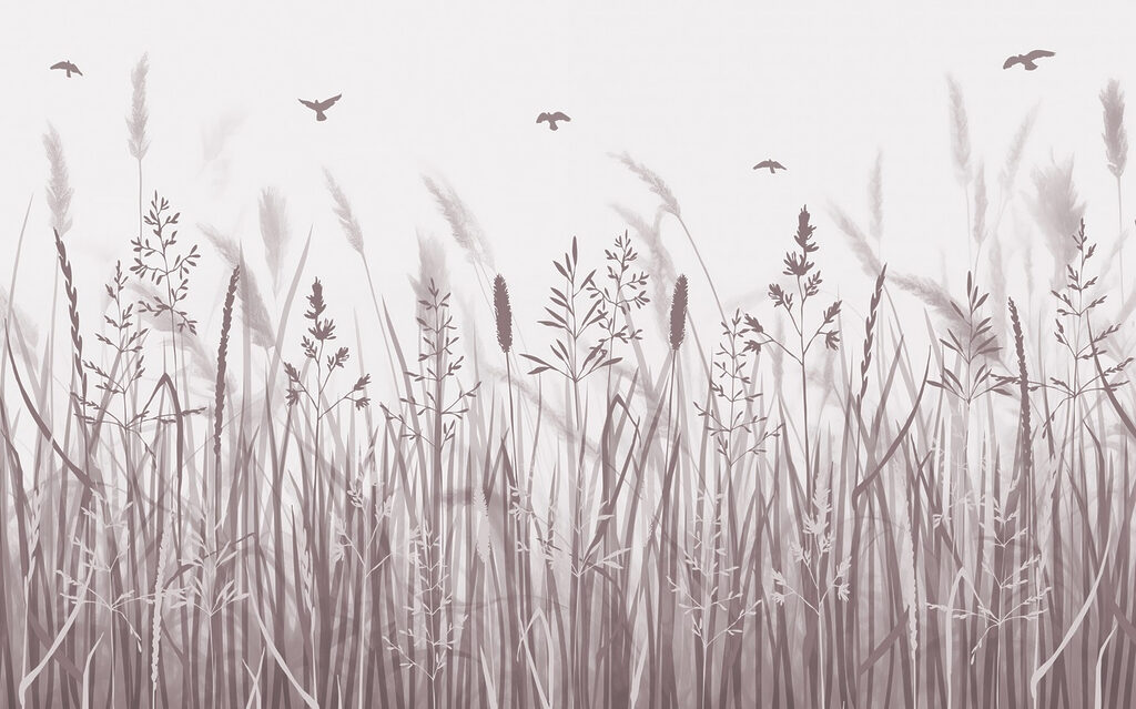 Grasveld met vliegende vogels Grasveld met vliegende vogels