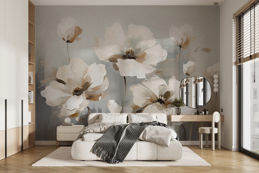 Schilderij van witte bloemen