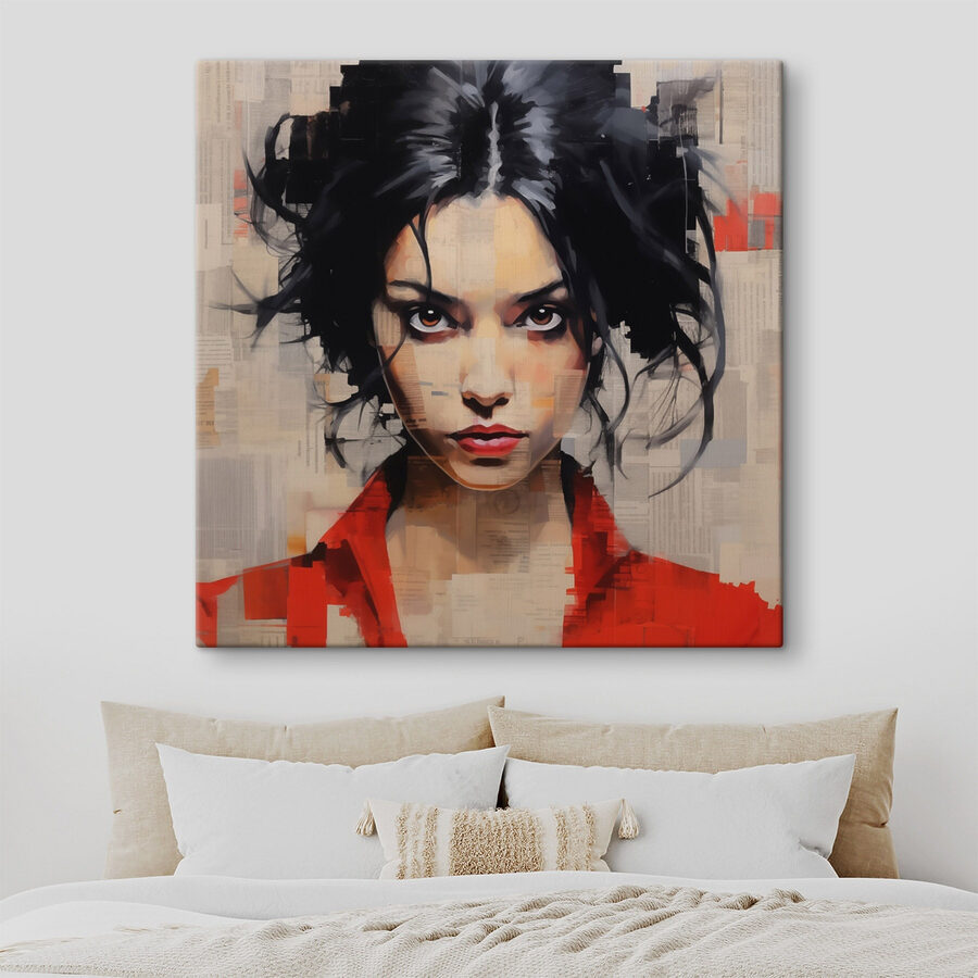 Vrouw met zwart haar en rood shirt Vrouw met zwart haar en rood shirt