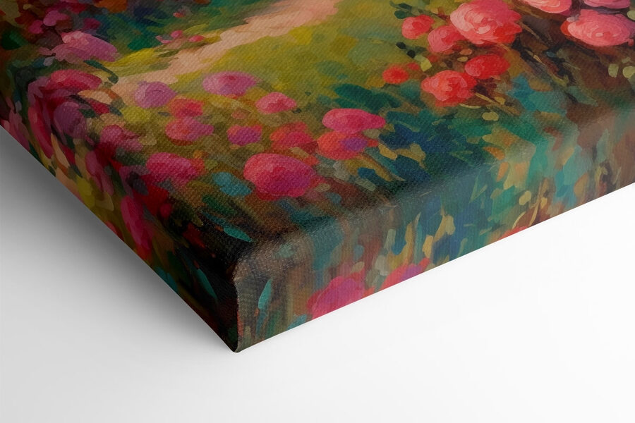 Schilderij van een huis met bloemen Schilderij van een huis met bloemen