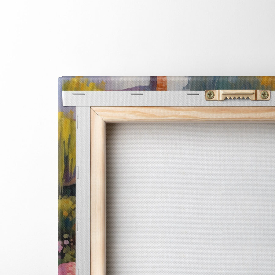 Schilderij van een huis met bloemen Schilderij van een huis met bloemen