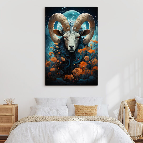 Schilderij van een ram met horens Schilderij van een ram met horens