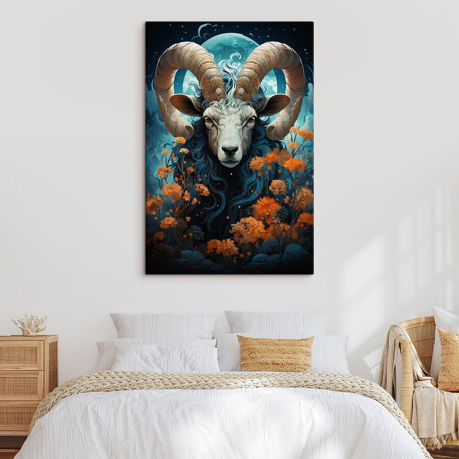 Schilderij van een ram met horens