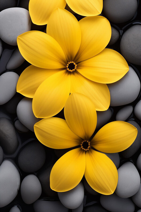 Gele bloemen op een stapel rotsen Gele bloemen op een stapel rotsen