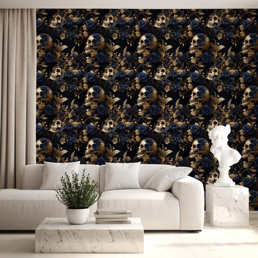 Patroon van schedels en bloemen