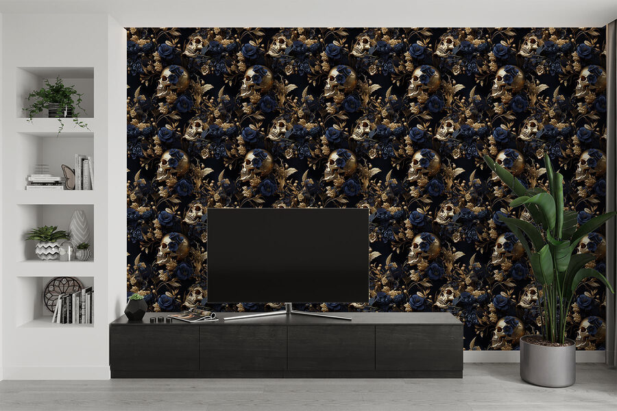 Patroon van schedels en bloemen