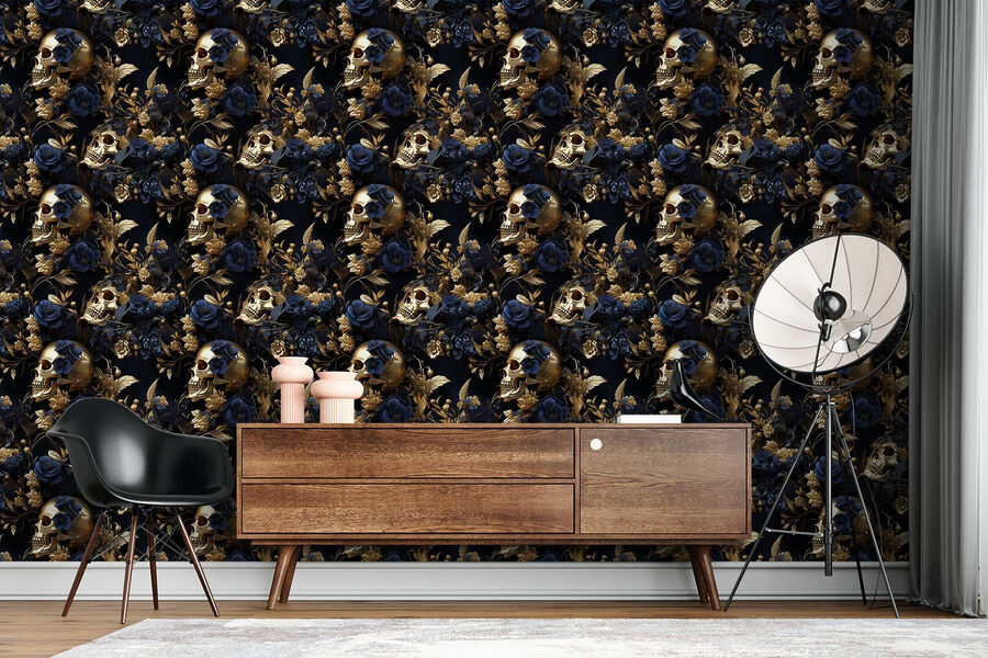 Patroon van schedels en bloemen