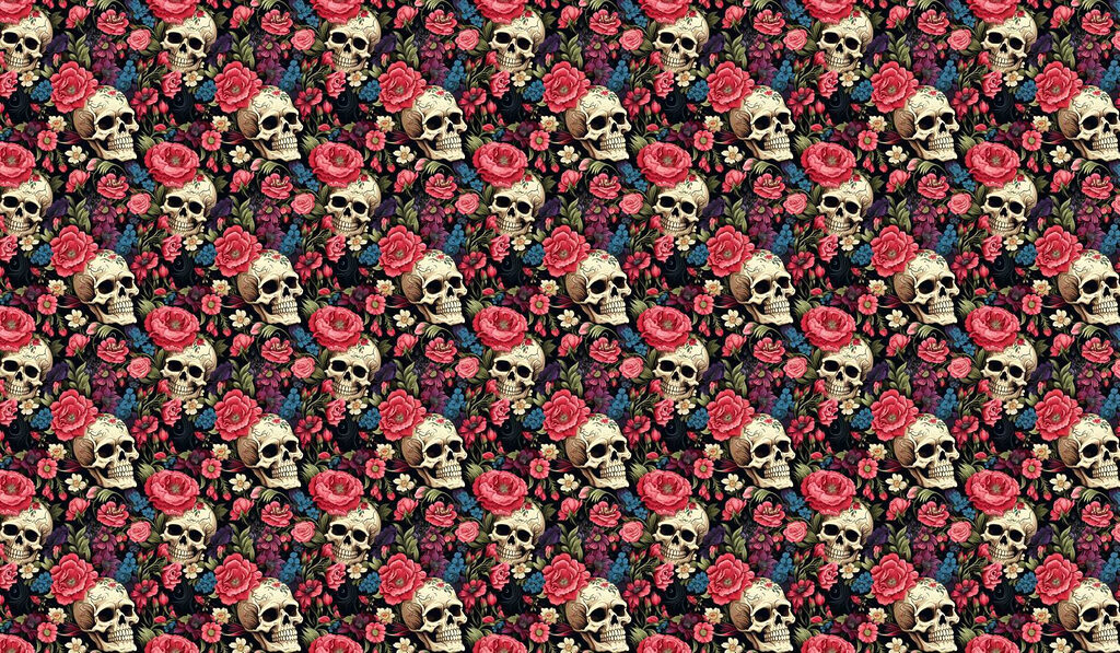 Patroon van schedels en bloemen Patroon van schedels en bloemen