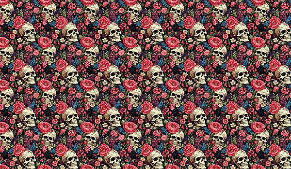 Patroon van schedels en bloemen Patroon van schedels en bloemen
