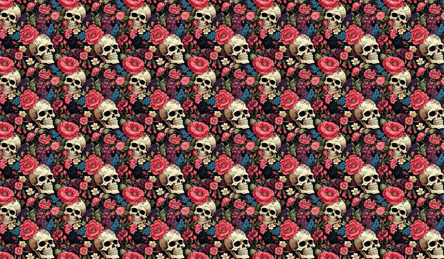 Patroon van schedels en bloemen