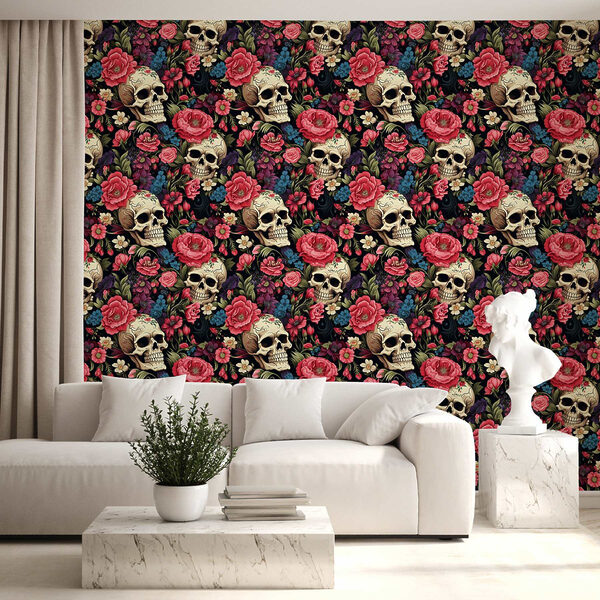 Patroon van schedels en bloemen Patroon van schedels en bloemen