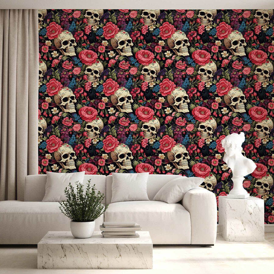 Patroon van schedels en bloemen