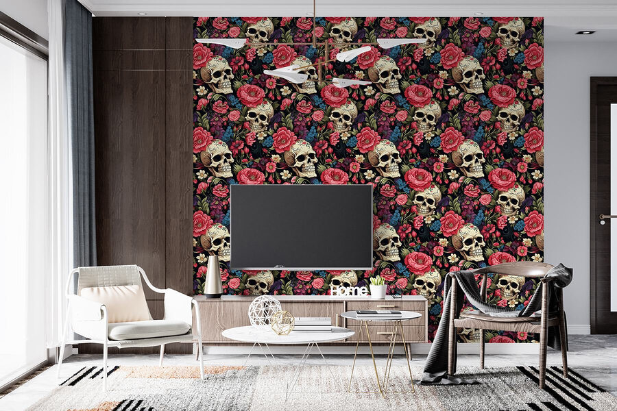 Patroon van schedels en bloemen