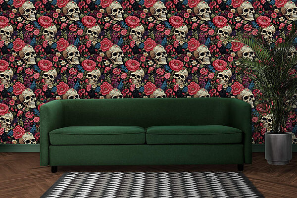 Patroon van schedels en bloemen Patroon van schedels en bloemen