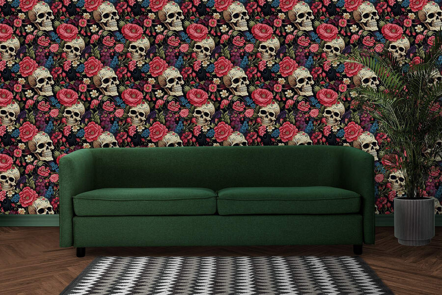 Patroon van schedels en bloemen
